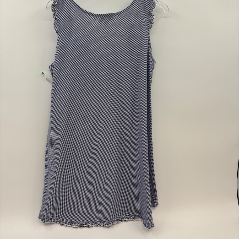 Miss Elaine Nightgown Women L Navy Gingham Floral Embroidered Ruffle Sleepwear - Picture 7 of 10